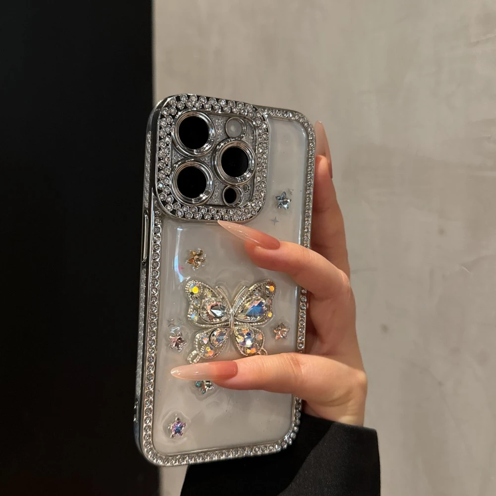 满钻蝴蝶滴胶适用苹果16promax手机壳时尚iPhone15气质14轻奢13女
