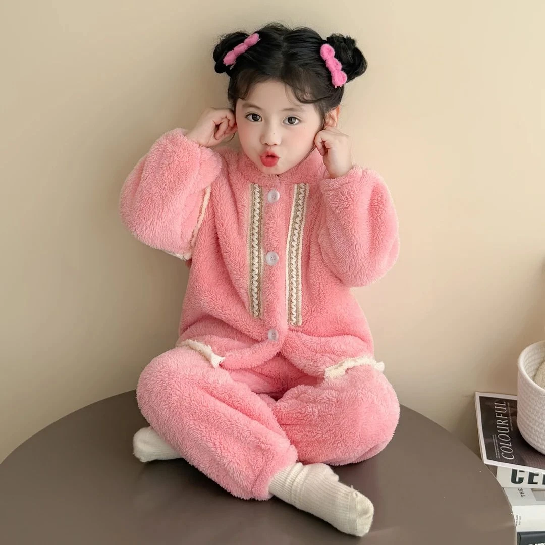 儿童睡衣秋冬款珊瑚绒女童洋气可爱保暖家居服女宝冬季法兰绒套装