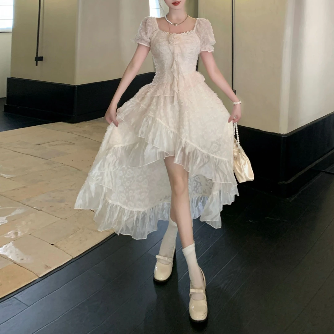 法式气质减龄小众不规则连衣裙女夏独特绝美小裙子荷叶边仙女裙子