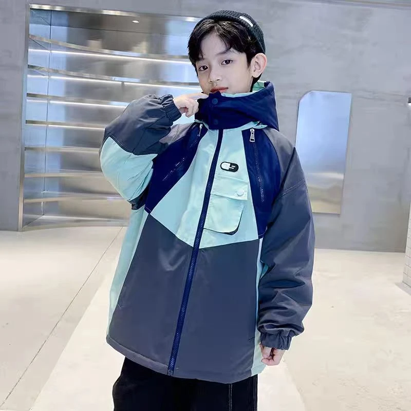 502038童装男童棉服 2025冬棉服加绒加棉冲锋衣外套宝宝潮酷上衣