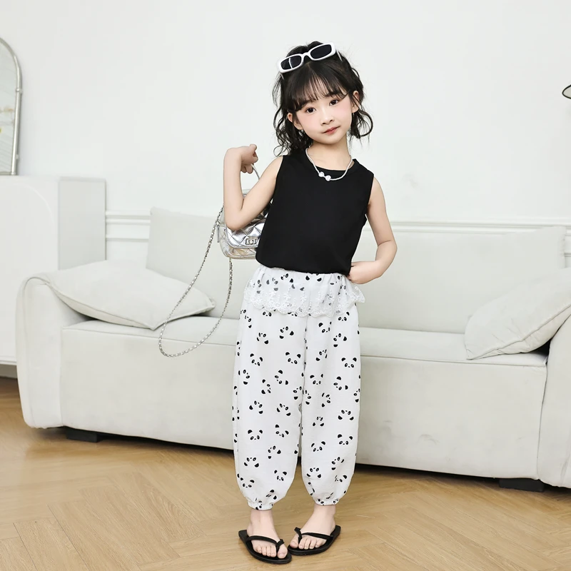 女童背心套装蕾丝花边防蚊裤女孩时尚洋气2025夏季新款两件套童装