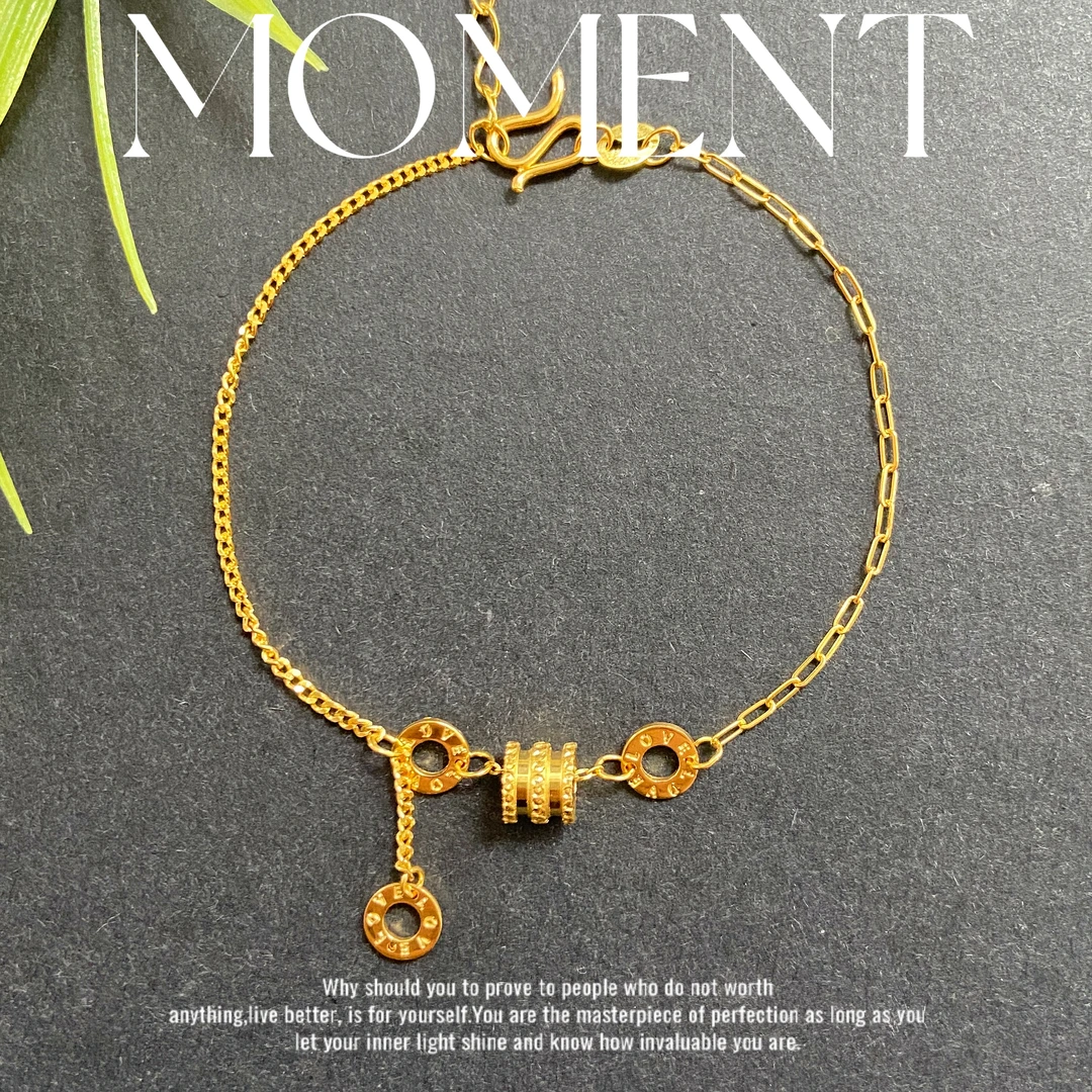 金斗芸足金AB双链圆饼小蛮腰手链  高级感金手链