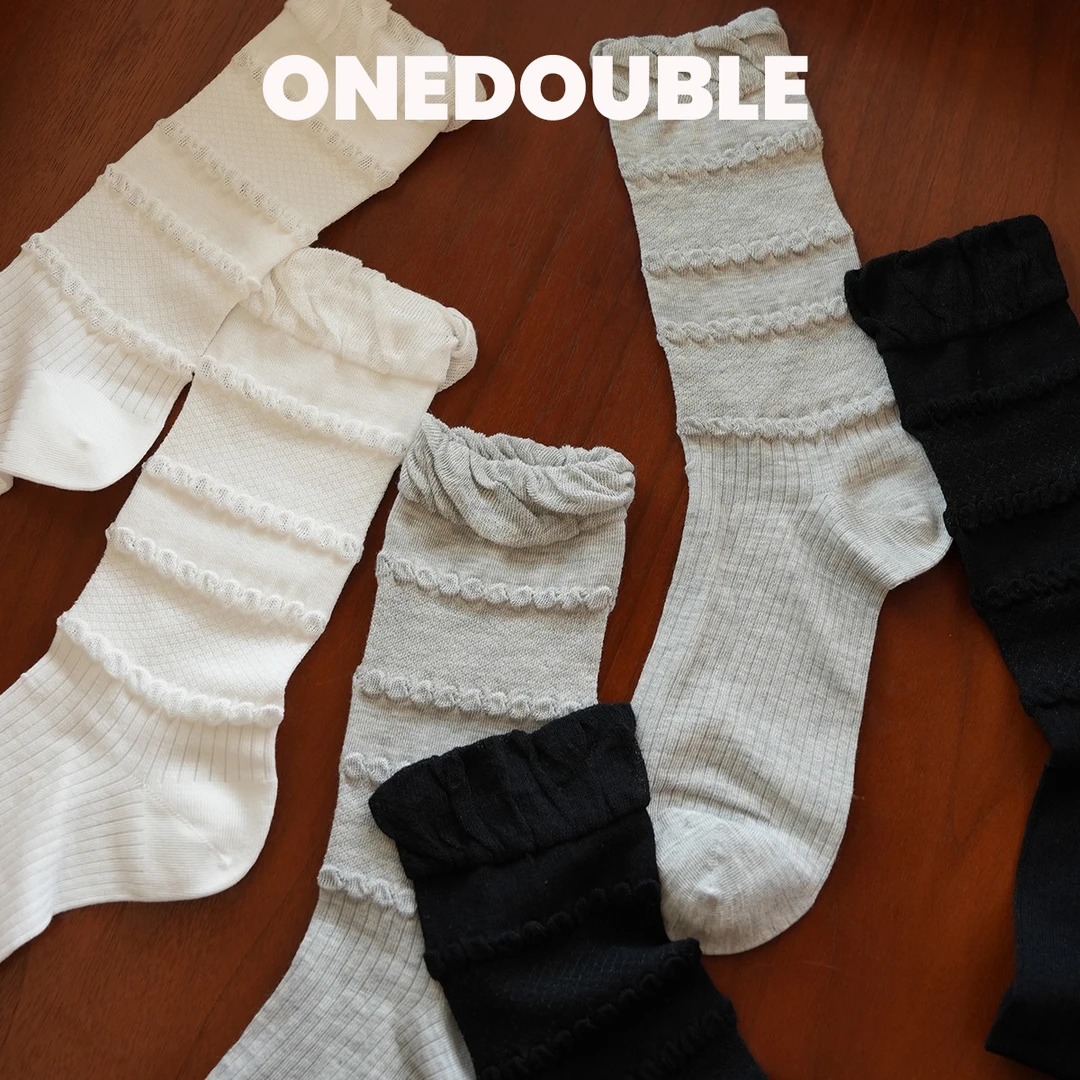 高级感轻薄棉袜中筒袜夏季纯色堆堆袜长袜女袜花边袜子