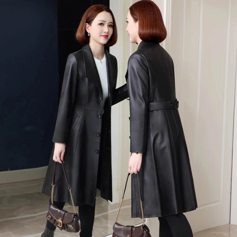 真皮皮衣中老年妇女大码2025新款妈妈装绵羊皮长款贵夫人外套风衣