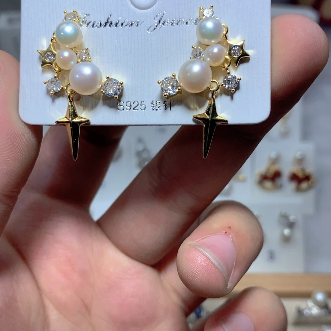 淡水珍珠耳饰银S925镶嵌