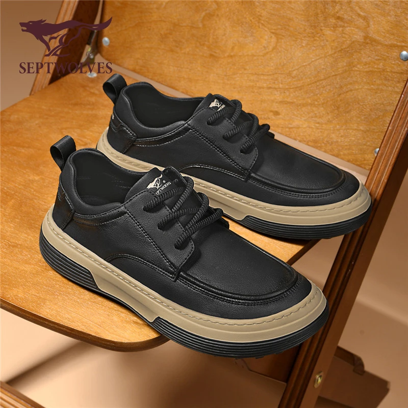 七匹狼2025年秋季新款男鞋休闲舒适软底工装板鞋时尚百搭黑色皮鞋