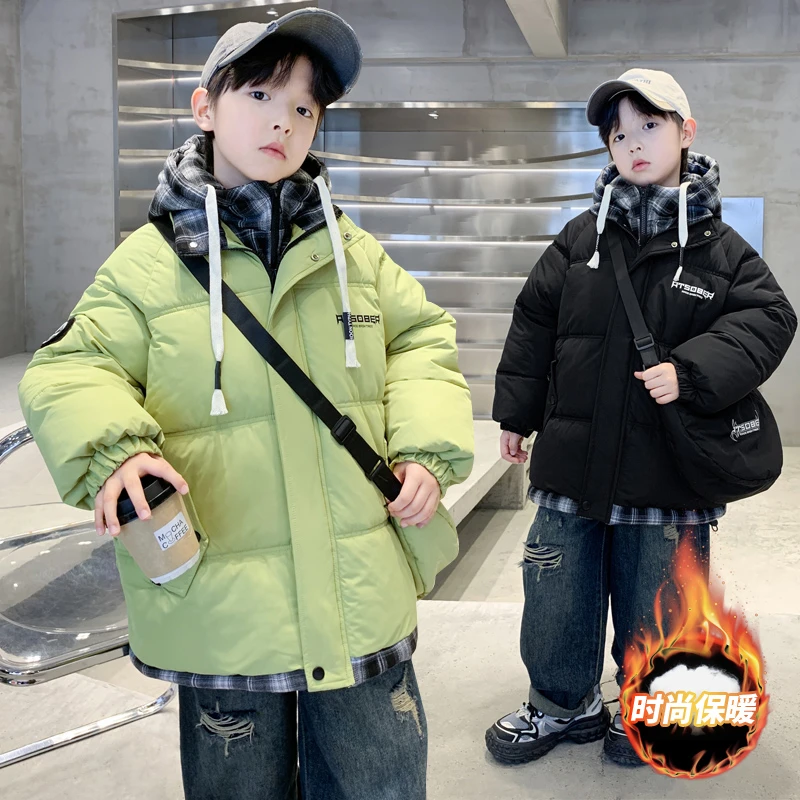 男童冬季棉服加厚2025新款中大童冬装假两件儿童棉衣保暖外套