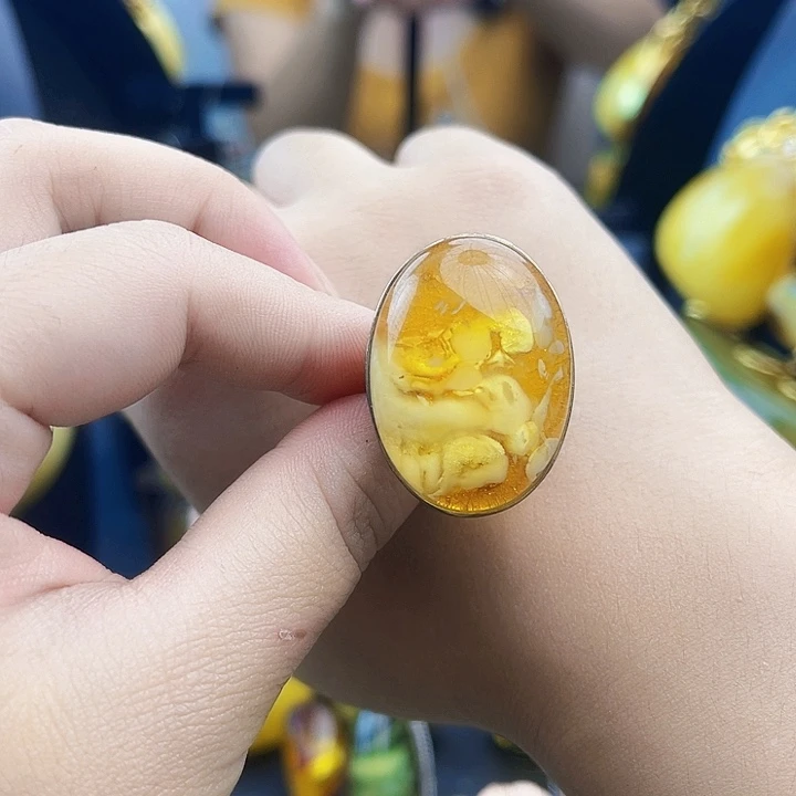 裸石琥珀银S925镶嵌