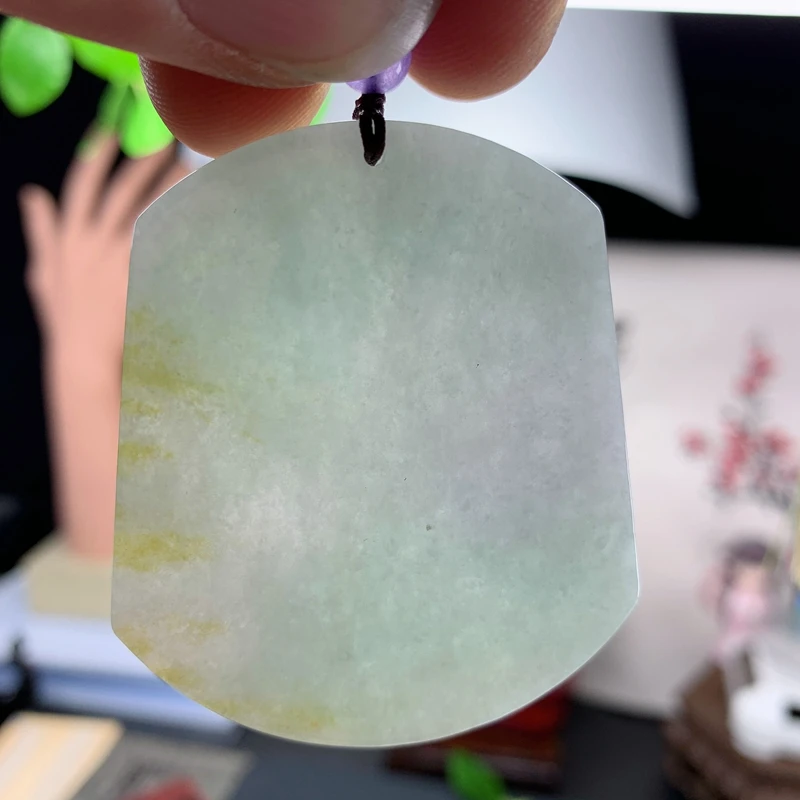 优惠缅甸纯天然A货翡翠正品老坑料淡色飘花平安无事牌吊坠挂件