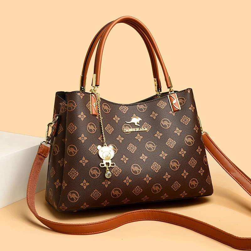 袋鼠女包2025新款真皮手提包送妈妈礼物大容量百搭印花单肩斜挎包