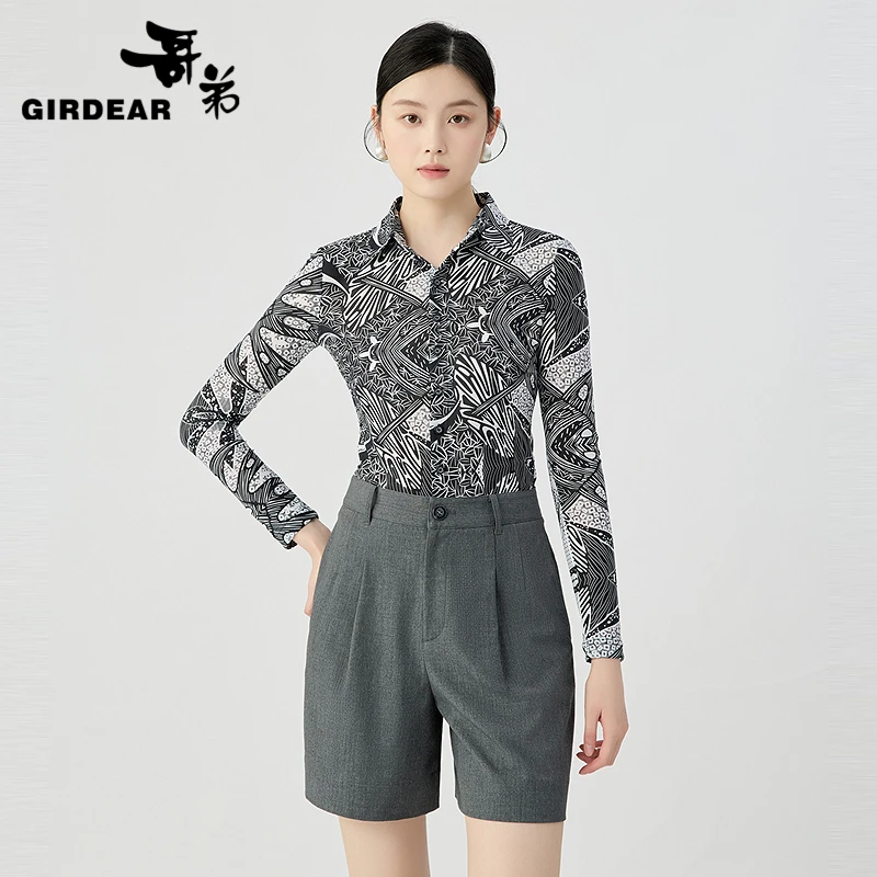 哥弟美拉德风高级微透设计简约超弹修身单排扣长袖衬衫女1300782