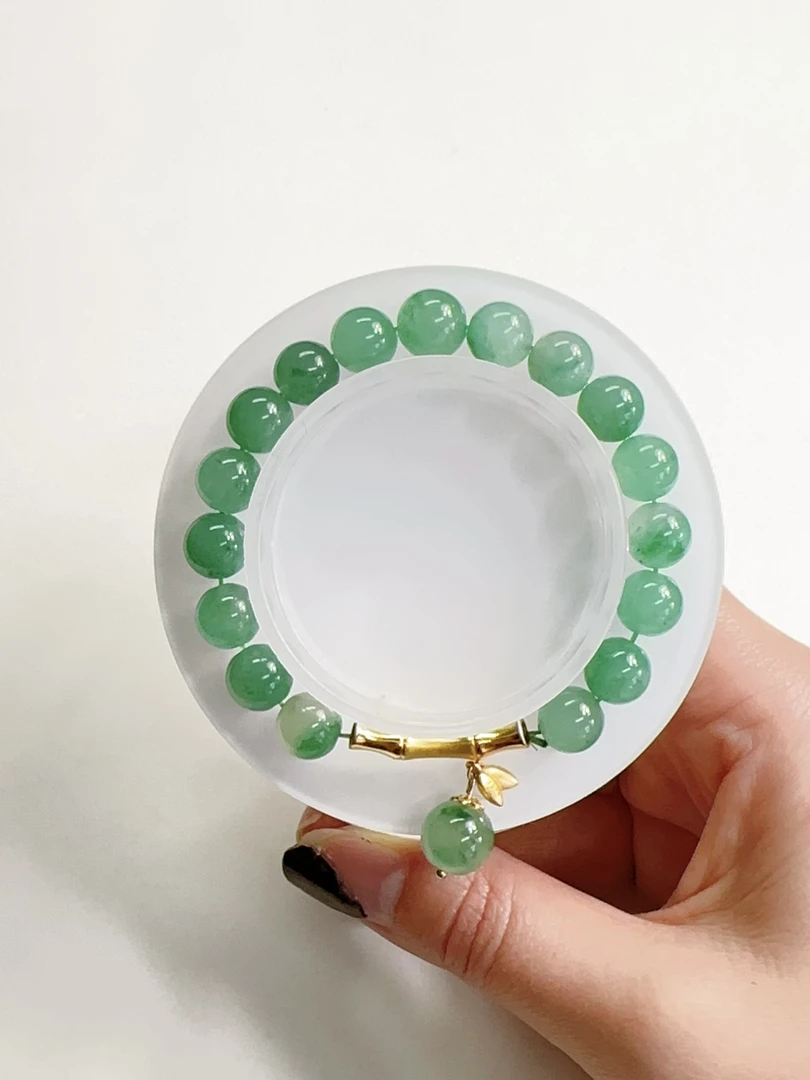 【春日珠宝】【竹韵】天然非洲翠S925银竹节串珠手串卡9mm