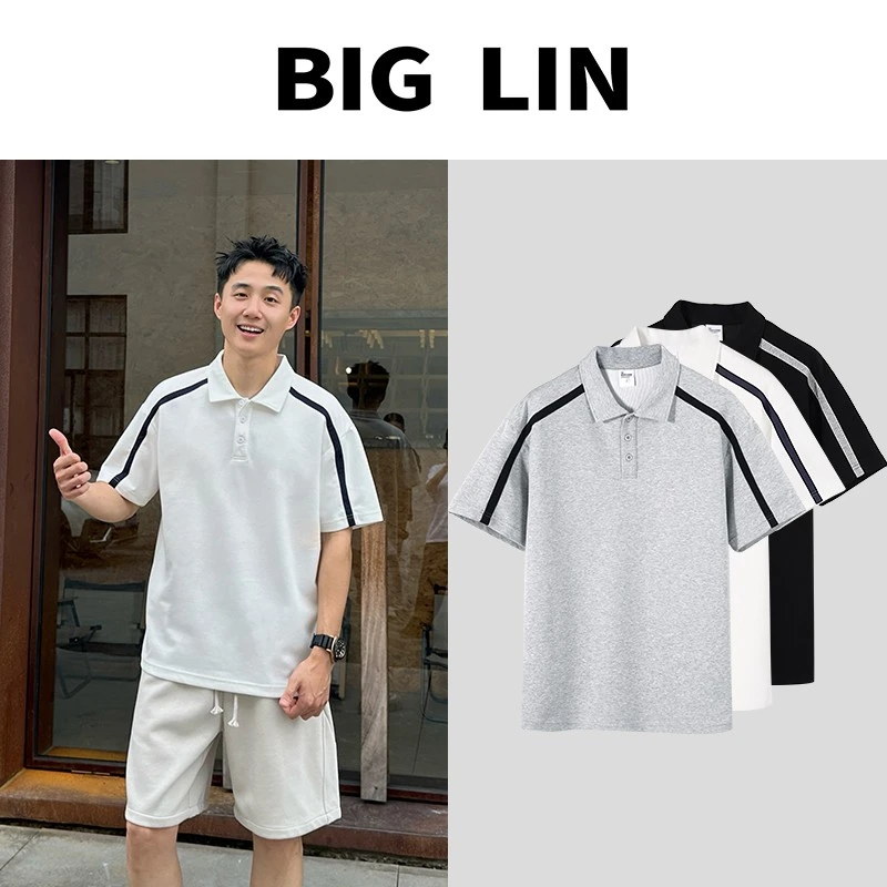BIG林 25ss新款曼巴棉简约百搭设计感拼接撞色POLO短袖 Z7892