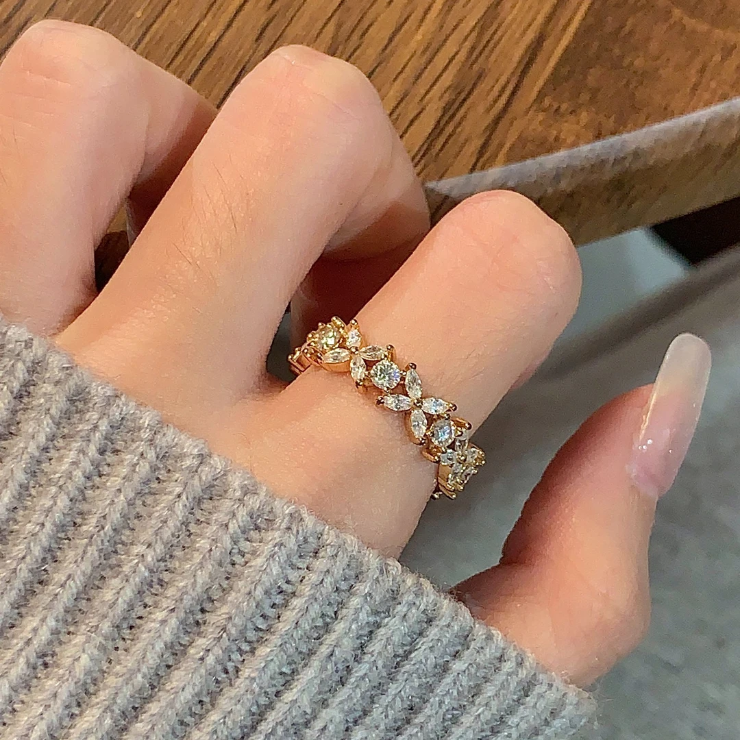 金杰福 【锦促四叶草】莫桑戒指意大利工艺百搭小众戒指