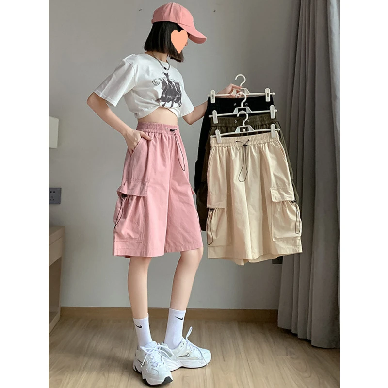 多巴胺工装短裤女夏季新薄款高腰休闲阔腿凉凉速干运动美式五分裤