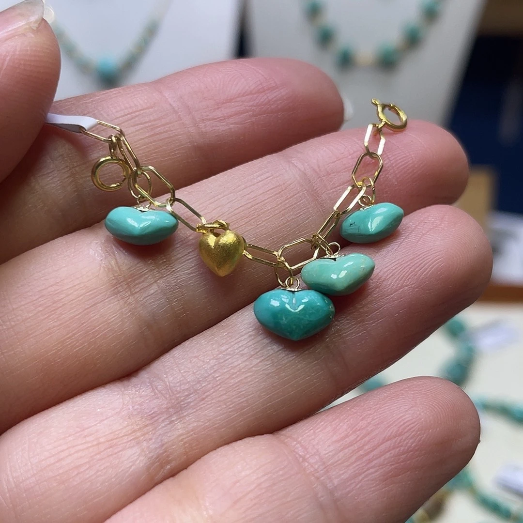 绿松石18K金镶嵌半挂链