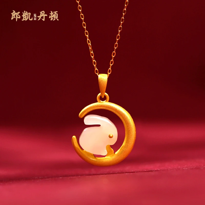 和田玉兔子吊坠玉兔赐福项链女小玉兔纯银锁骨链生日礼物饰品挂件