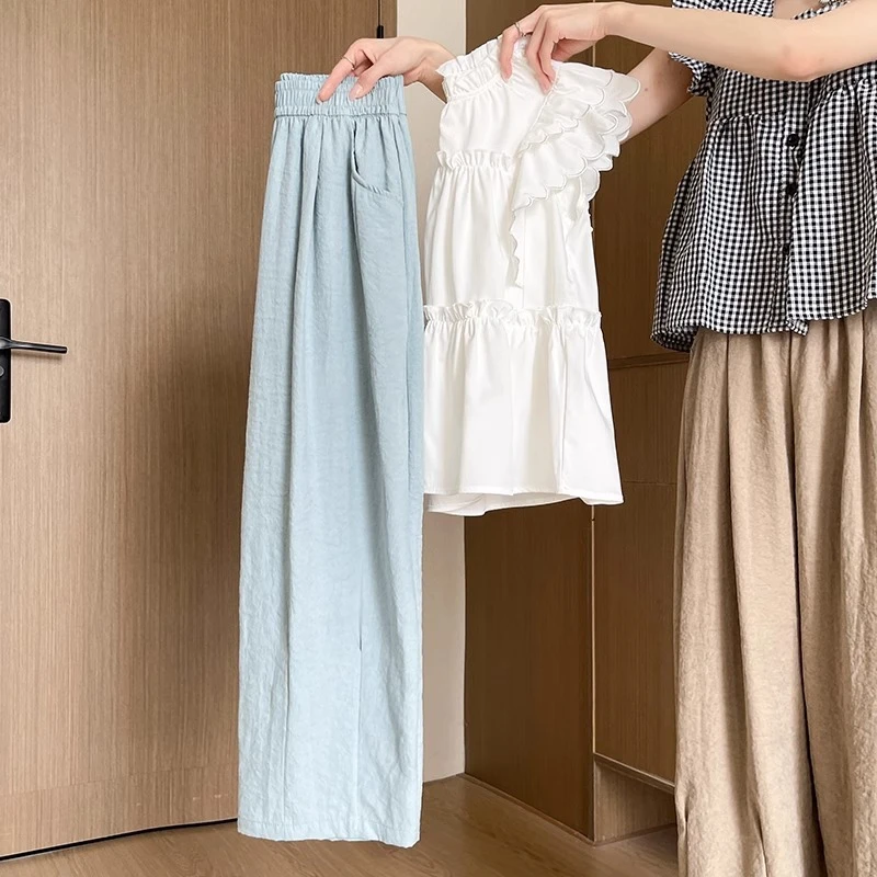 150休闲夏季小个子百搭九分奶芙裤女145cm显高直筒垂感哈伦灯笼裤