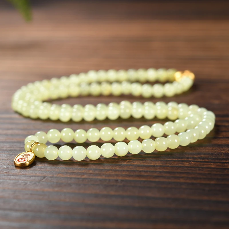 新疆且末料和田玉108颗圆珠珠串，项链手链两用款