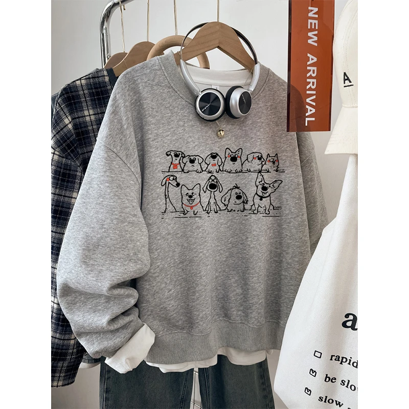 美式大码宽松无帽卫衣女初中生秋冬2025新款胖mm宽松显瘦长袖上衣