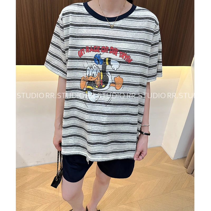 孕妇卡通印花短袖T恤夏季新款休闲宽松韩版条纹上衣DY2182