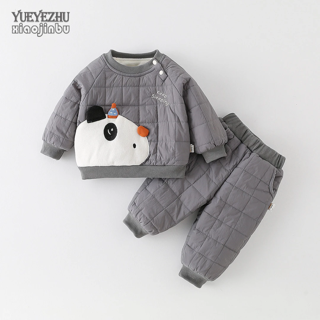 男宝宝保暖套装秋冬儿童分体两件套冬季加绒卡通婴幼儿绗棉衣服潮