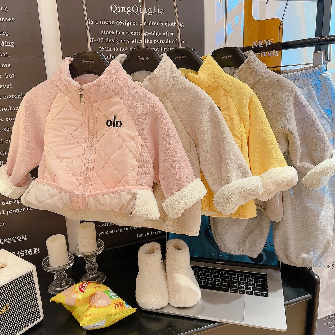 加厚儿童韩版olb奥粒绒加绒外套冬季校服神器内穿拉链拼色上衣