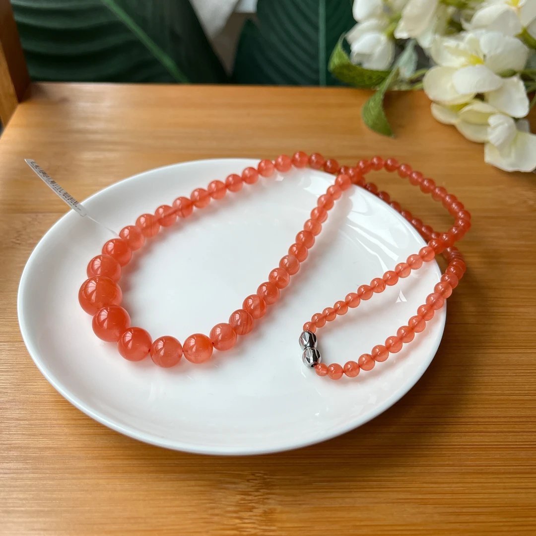 【郭老师】约4-12mm川料满色南红圆珠塔链项链