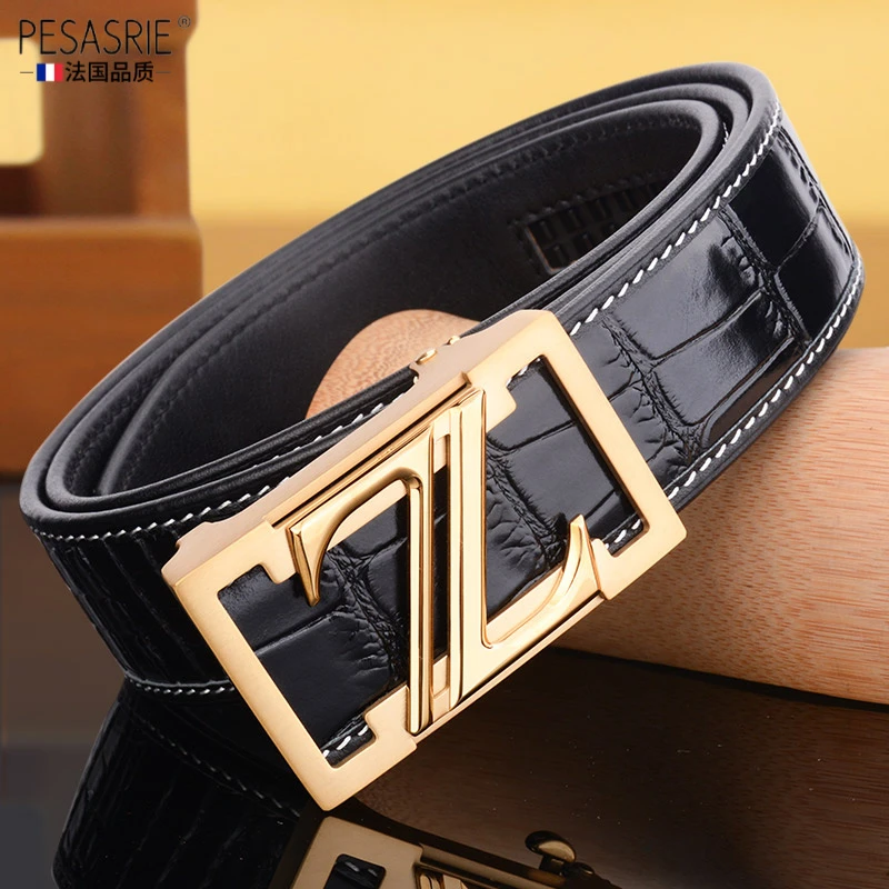 25年新款高档鳄鱼纹皮带男式纯牛皮休闲自动扣裤腰带真皮商务礼物