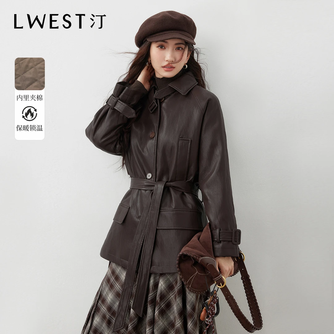 【林一专属】朗文斯汀翻领收腰保暖棉服PU皮衣外套DTMW5509D12816