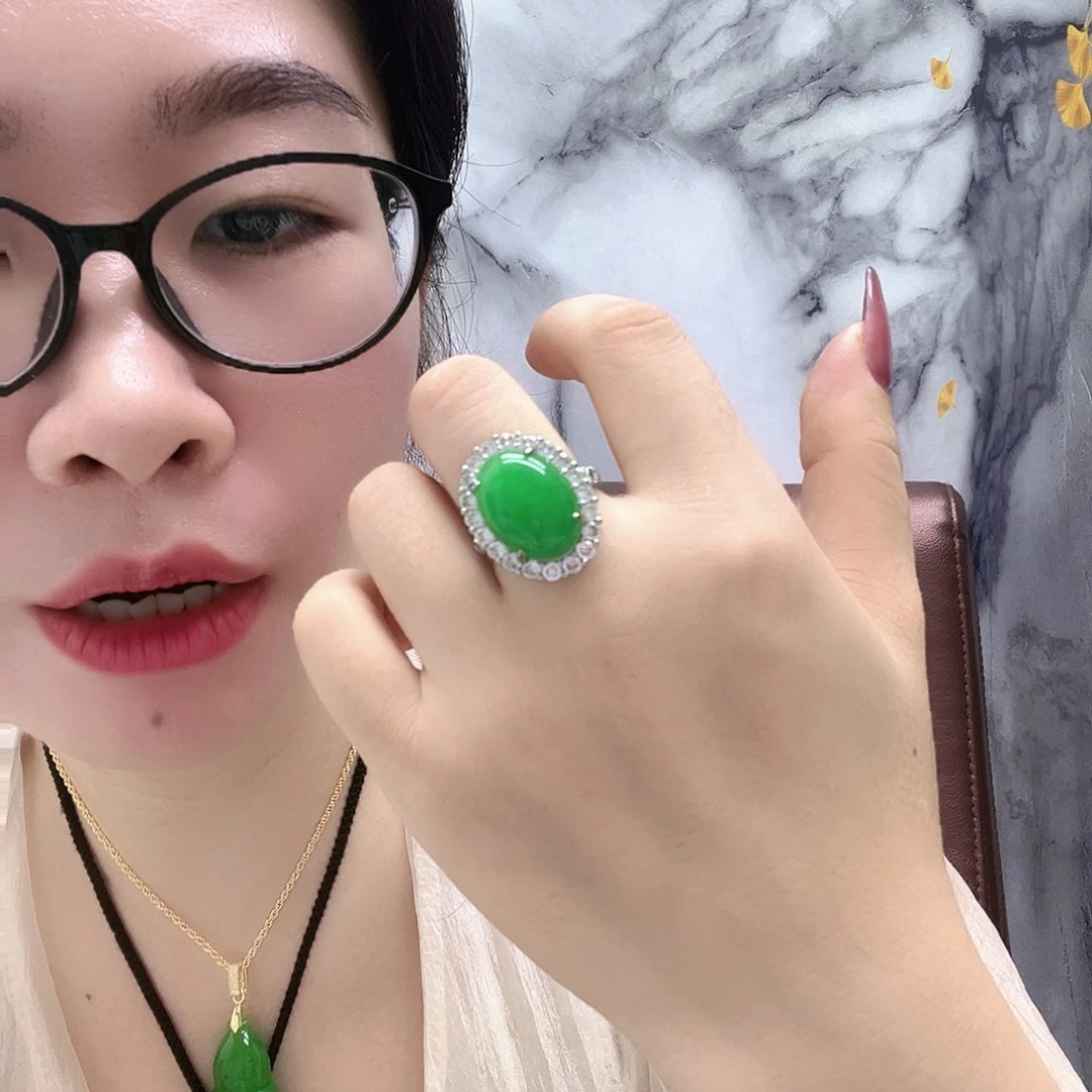 翡翠14K金镶嵌戒指戒指开口调节