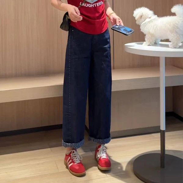 夏季阔腿裤薄款水洗丹宁风牛仔裤复古老爹裤裤子长裤高腰弯刀裤潮