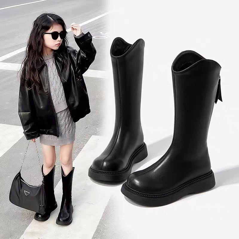 ABC 女童靴子儿童长筒靴2025新款秋冬女宝马丁靴时尚女孩高筒皮靴