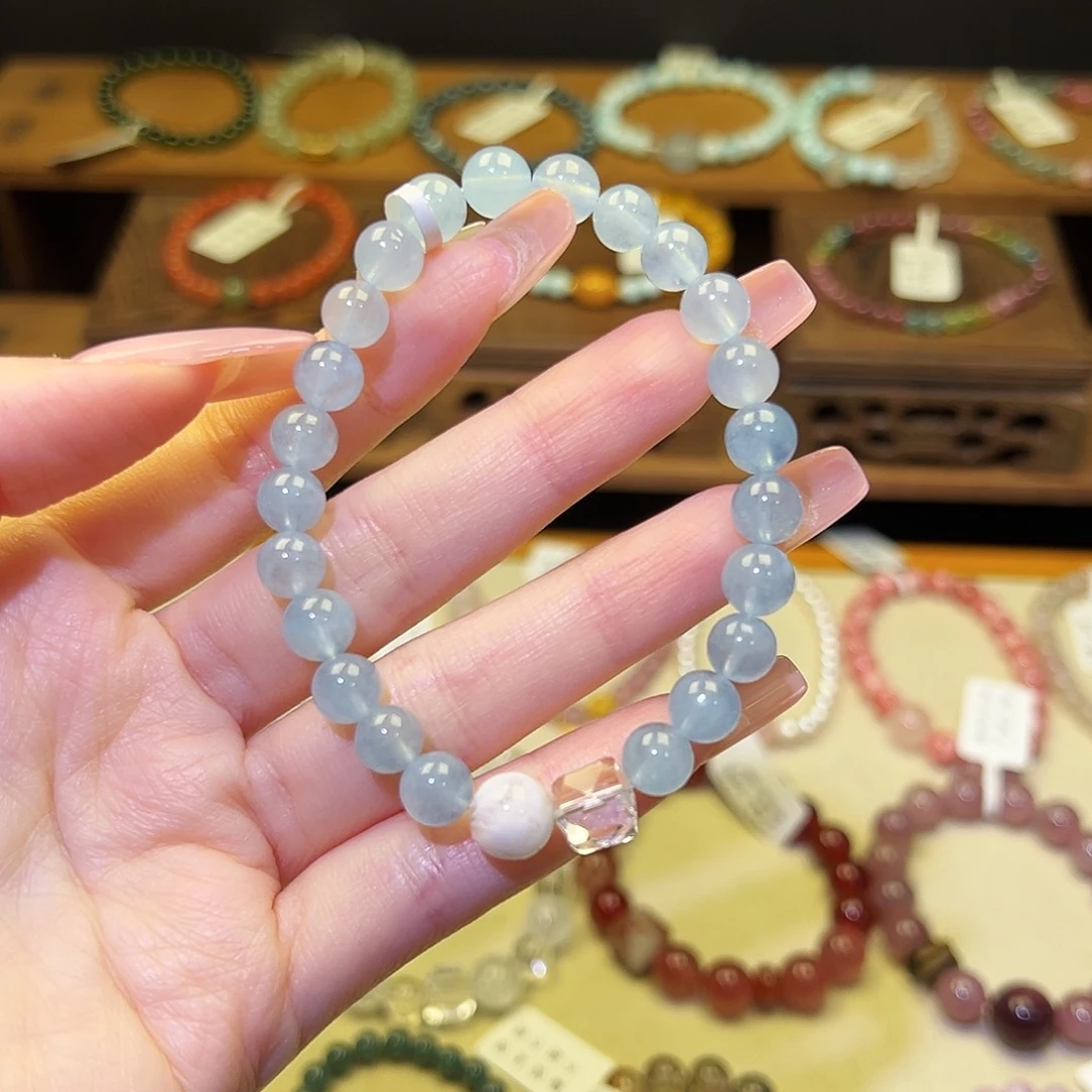 水晶银S925镀金镶嵌手串海蓝122