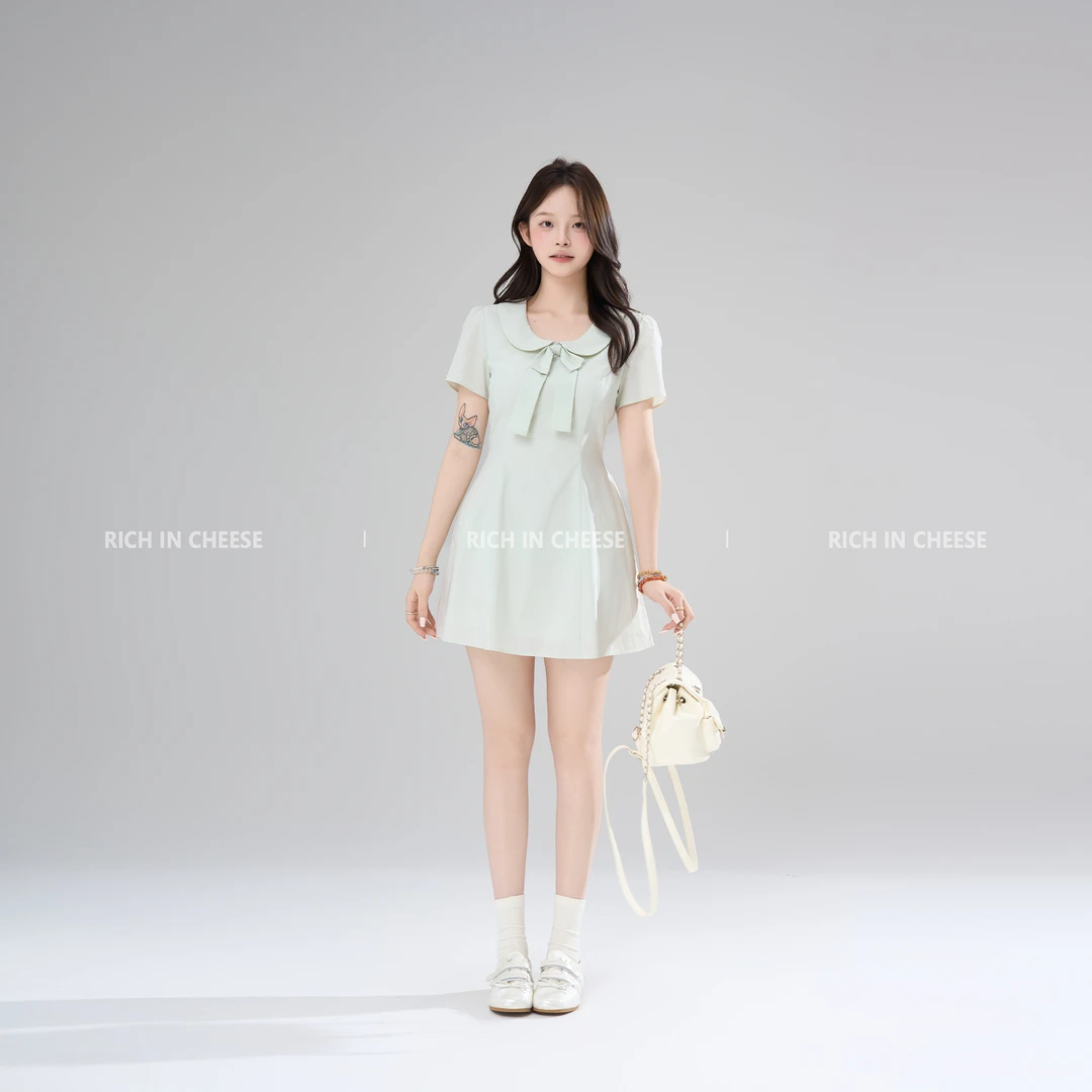 金川川  氧气韩女【部分现货】 韩系高级设计少女风收腰短袖连衣裙