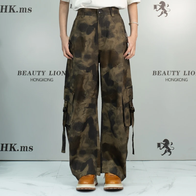 2025H·K美狮潮牌时尚做旧复古拼接百搭休闲裤
