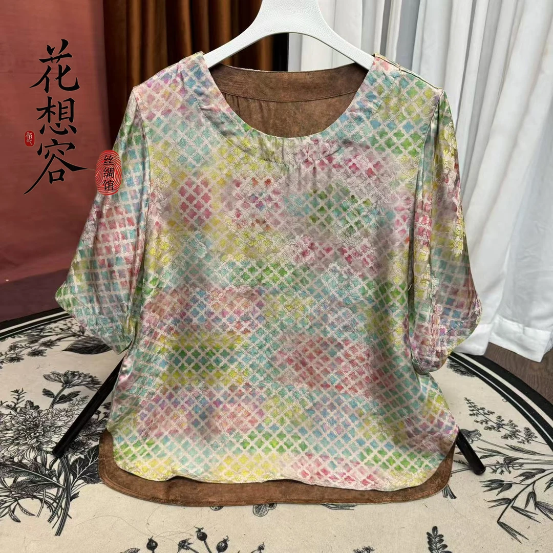 老料满分双面穿三色晕染提花圆领半袖小衫-B072102