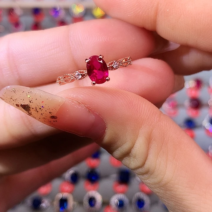 红宝石戒指银S925镶嵌