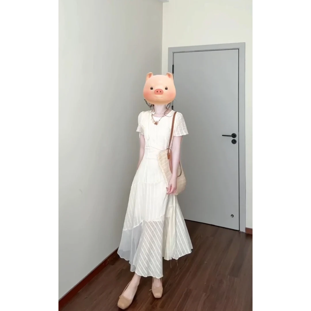 法式高级感温柔风杏色连衣裙女夏季新款超好看收腰气质仙女长裙