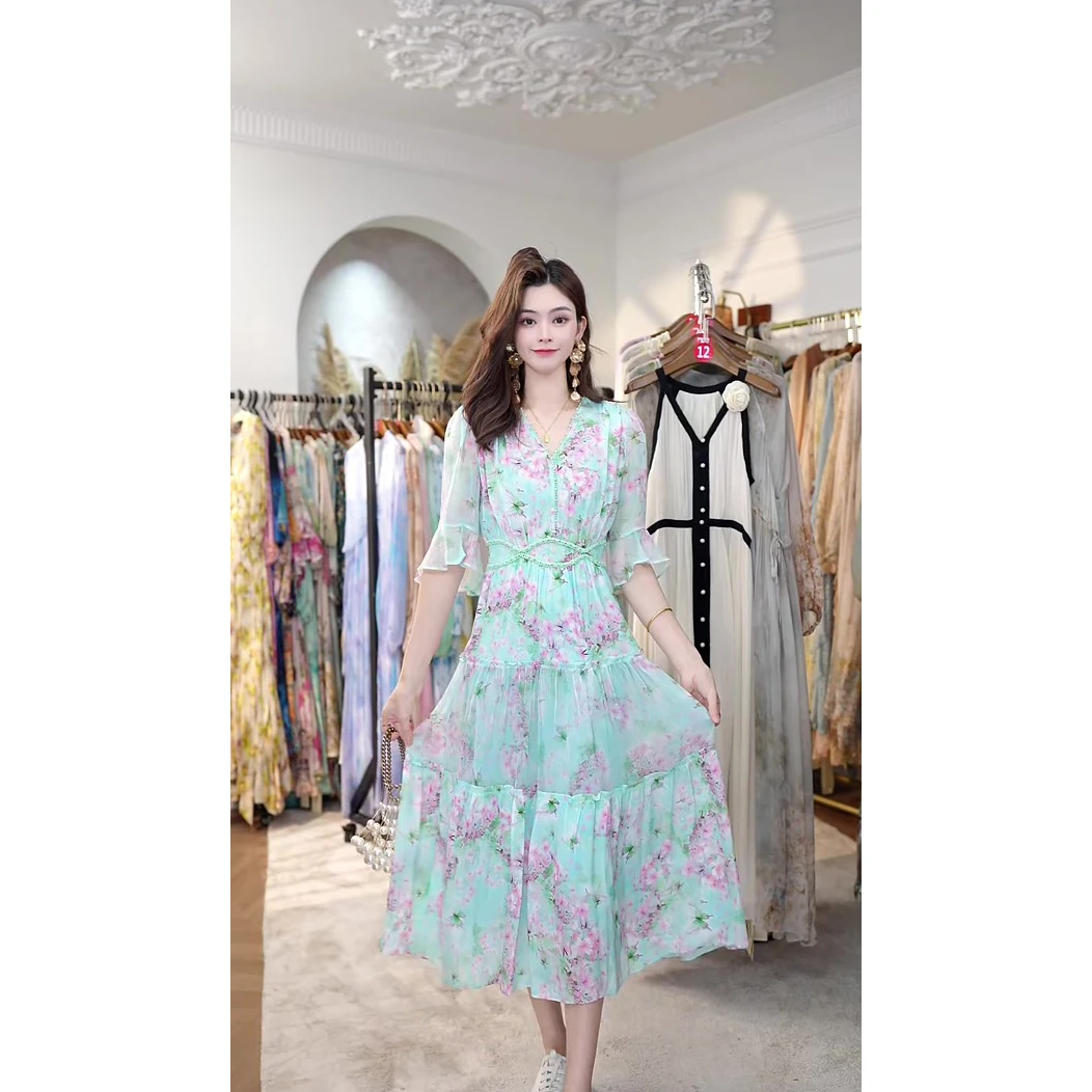 【2024-文文】重磅100桑蚕丝连衣裙2Y-0044-2