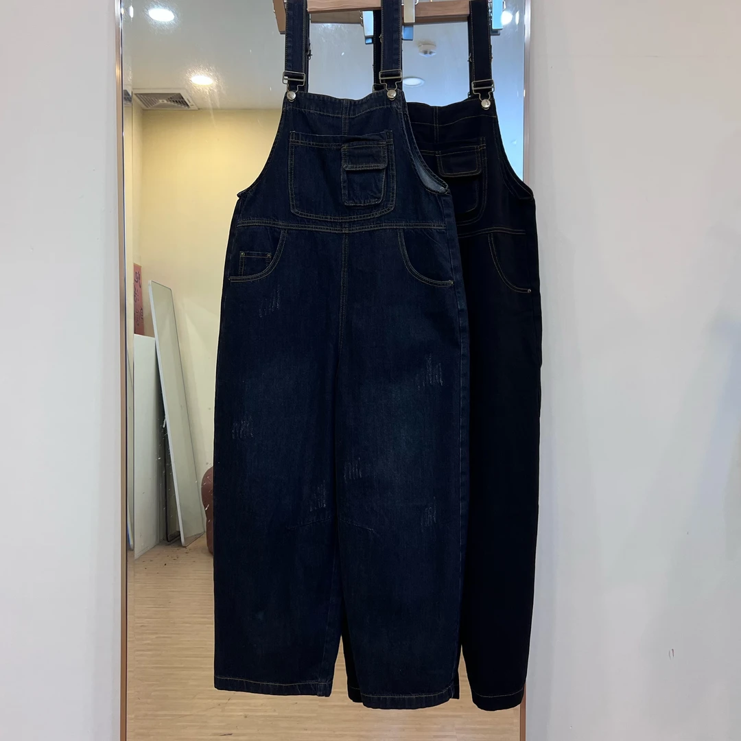 休闲百搭复古水洗牛仔背带裤女2025秋季新款减龄宽松显瘦连体裤子