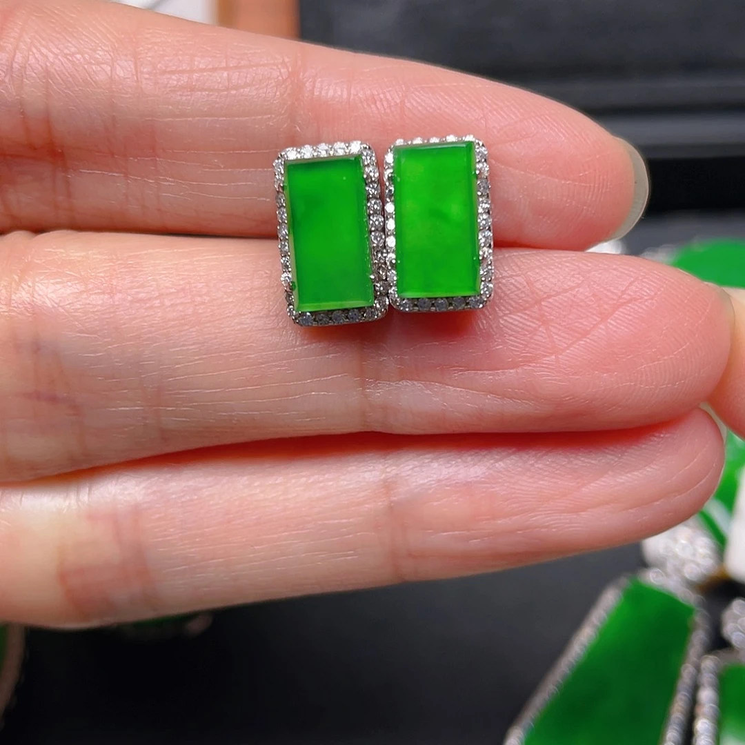 银S925镶嵌翡翠耳饰耳钉