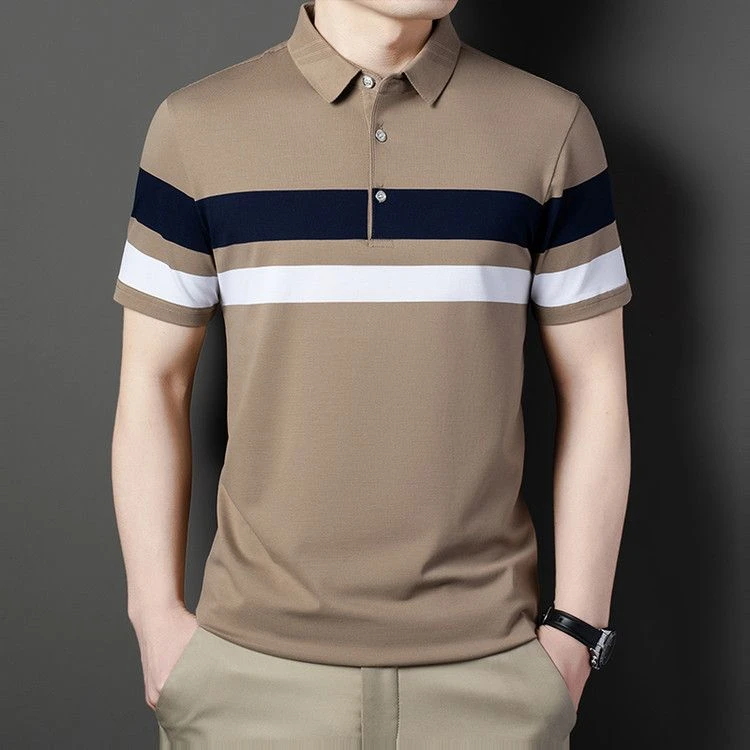皮尔卡丹夏日爆款横条时尚显瘦韩版翻领撞色休闲T恤半袖polo衫