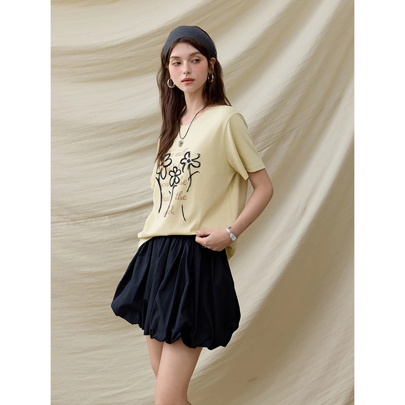 【女装优选WL】谜秀拱桥绣花朵T恤宽松短袖夏装上衣MXE33T0498