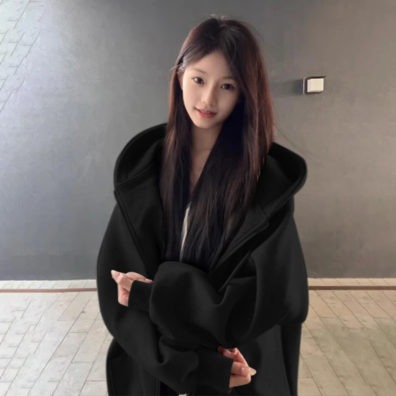 黑色宽松连帽显瘦卫衣秋季外套女爆款2025新款韩系高级感上衣即墨