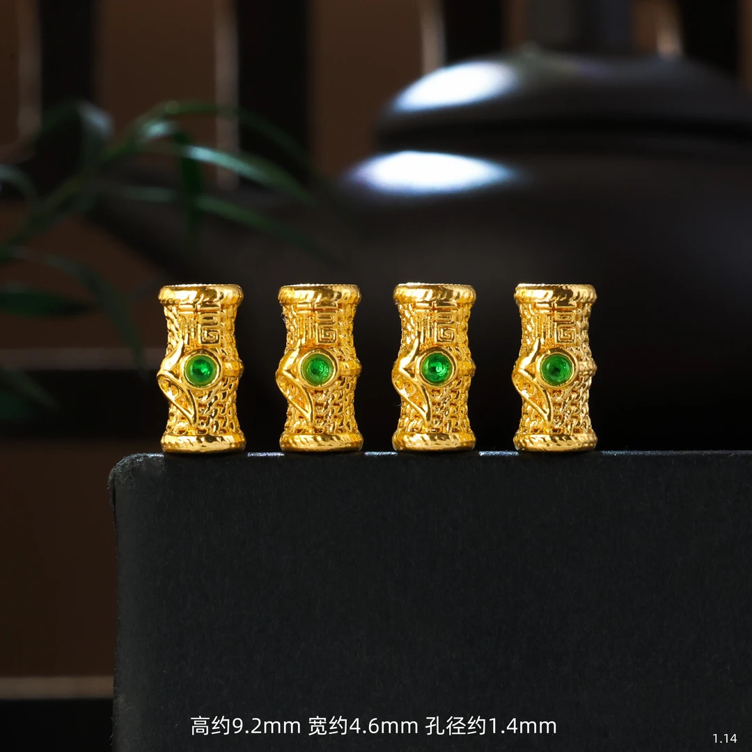 【金豆工厂】18K金镶福字竹节金管桶珠隔珠（厚5D金）V