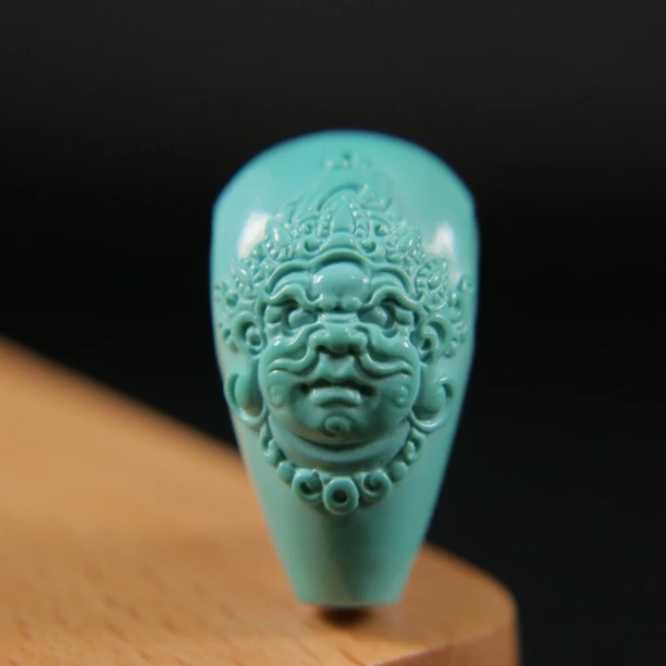 原矿绿松石财宝天王三通配饰，尺寸13×23×14mm，重5.3g