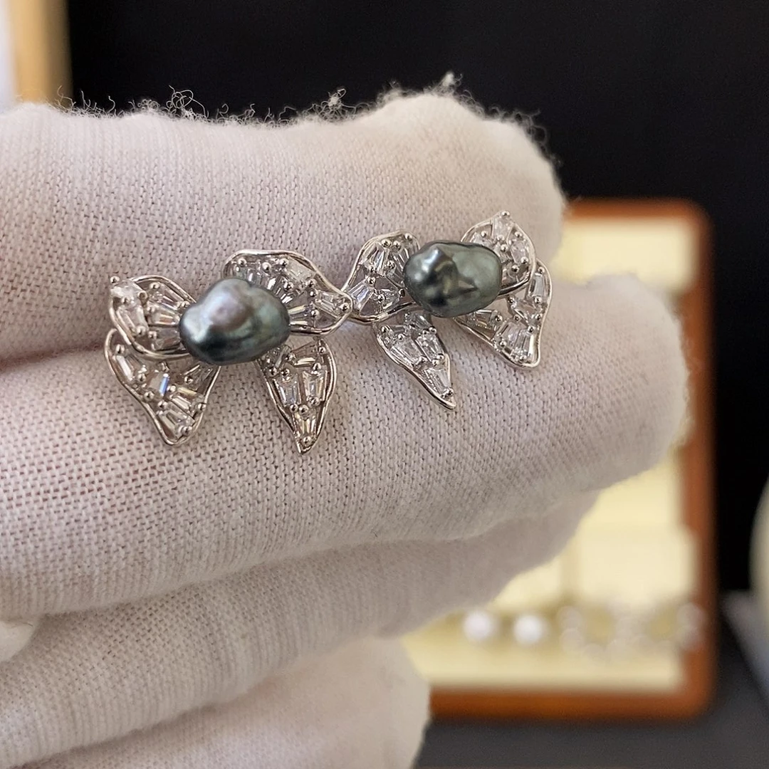 耳饰银S925镶嵌海水珍珠