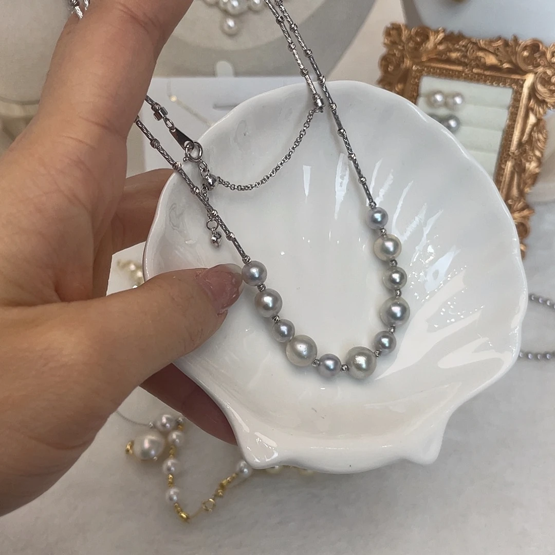 海水珍珠银S925镶嵌项链