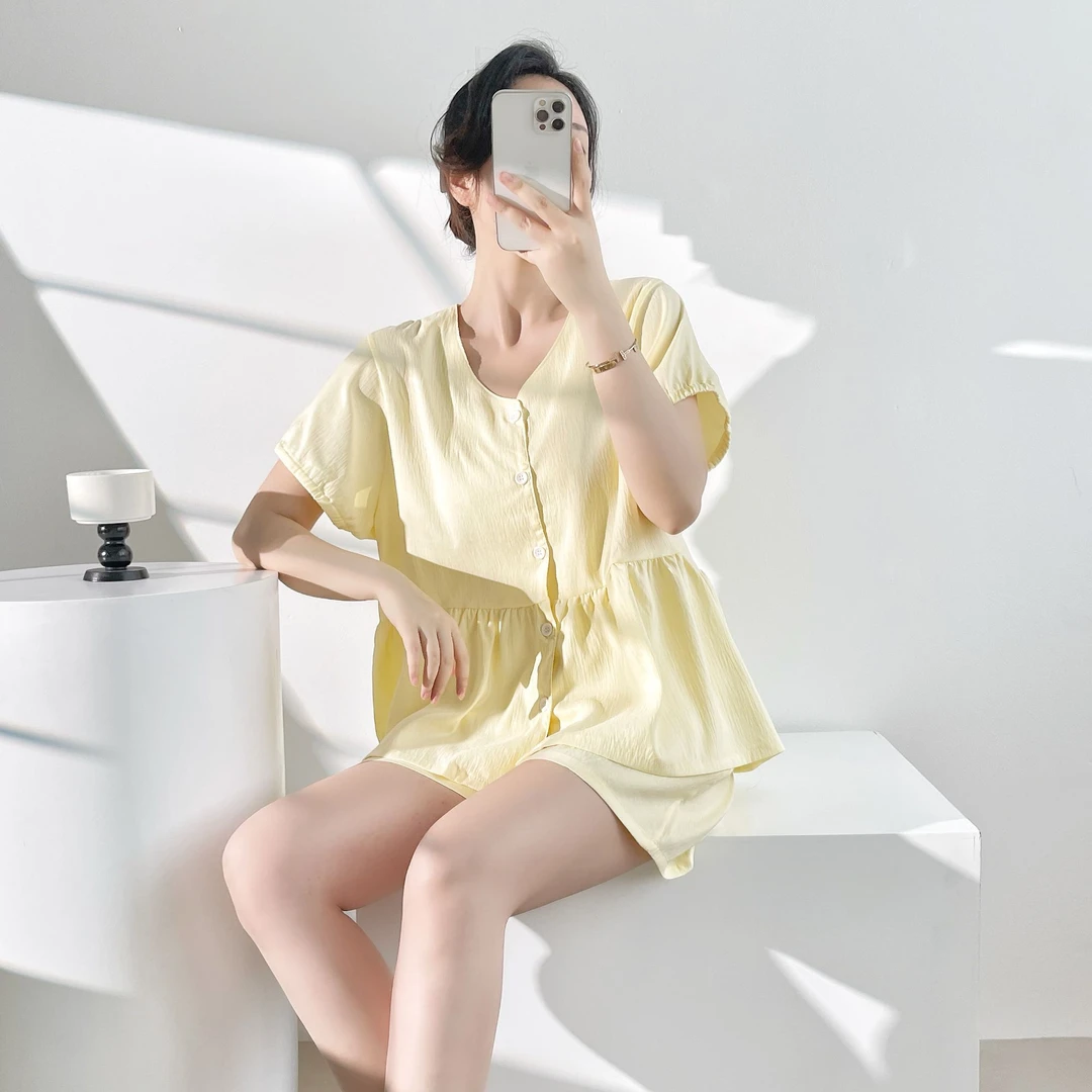 慵懒风2025新款薄款春夏季天丝棉短袖开衫可外穿睡衣套装